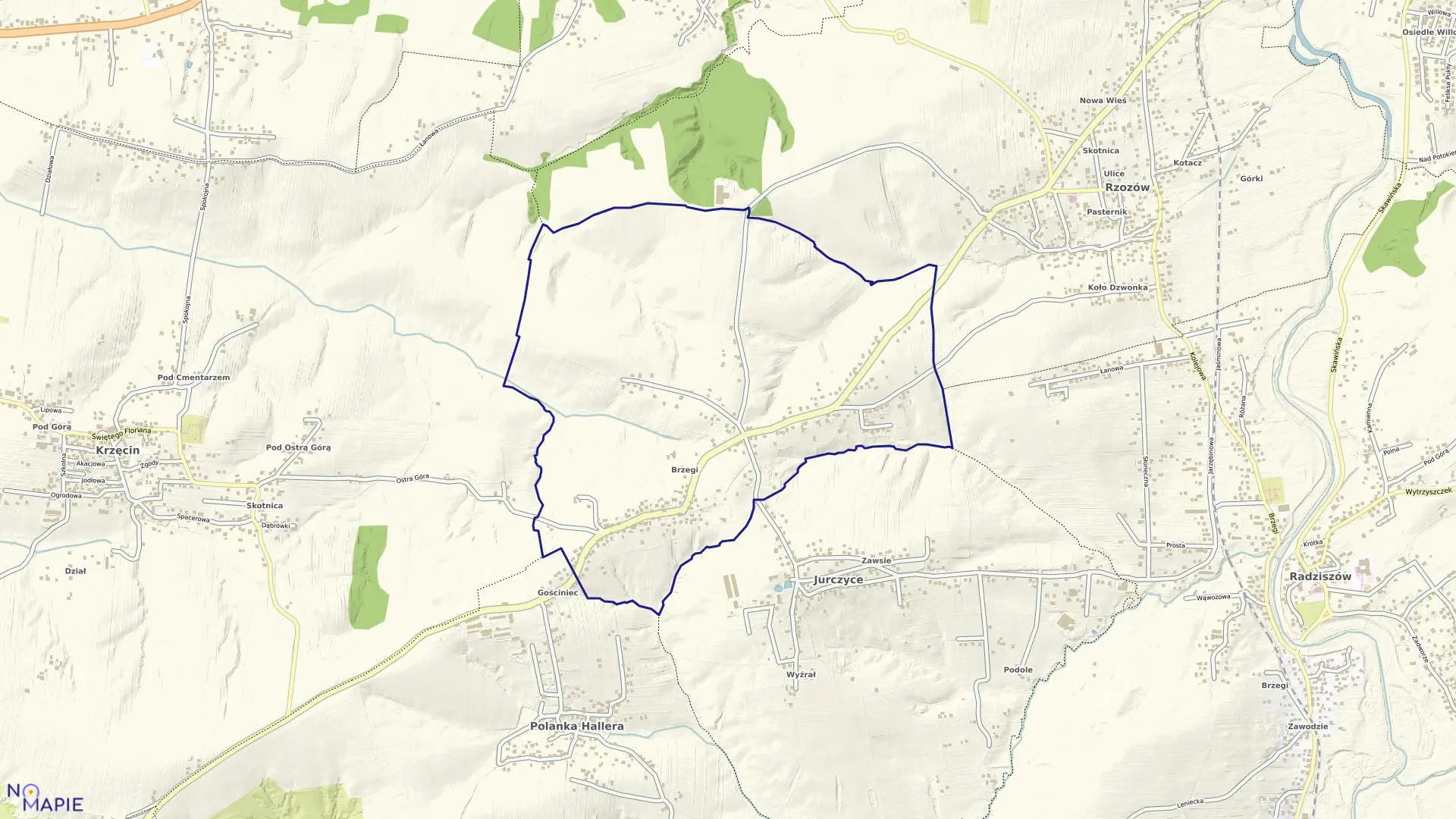 Mapa obrębu Gołuchowice w gminie Skawina