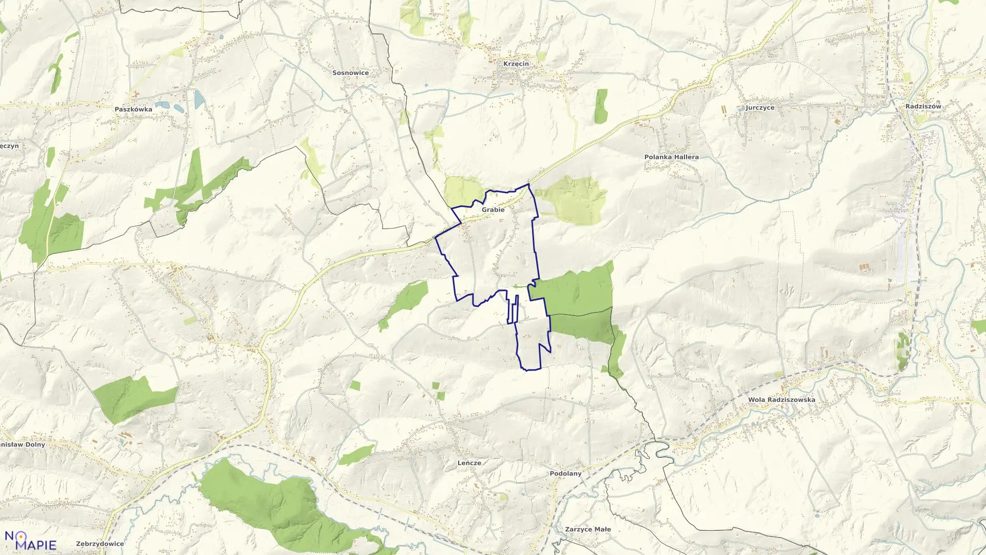 Mapa obrębu Grabie w gminie Skawina