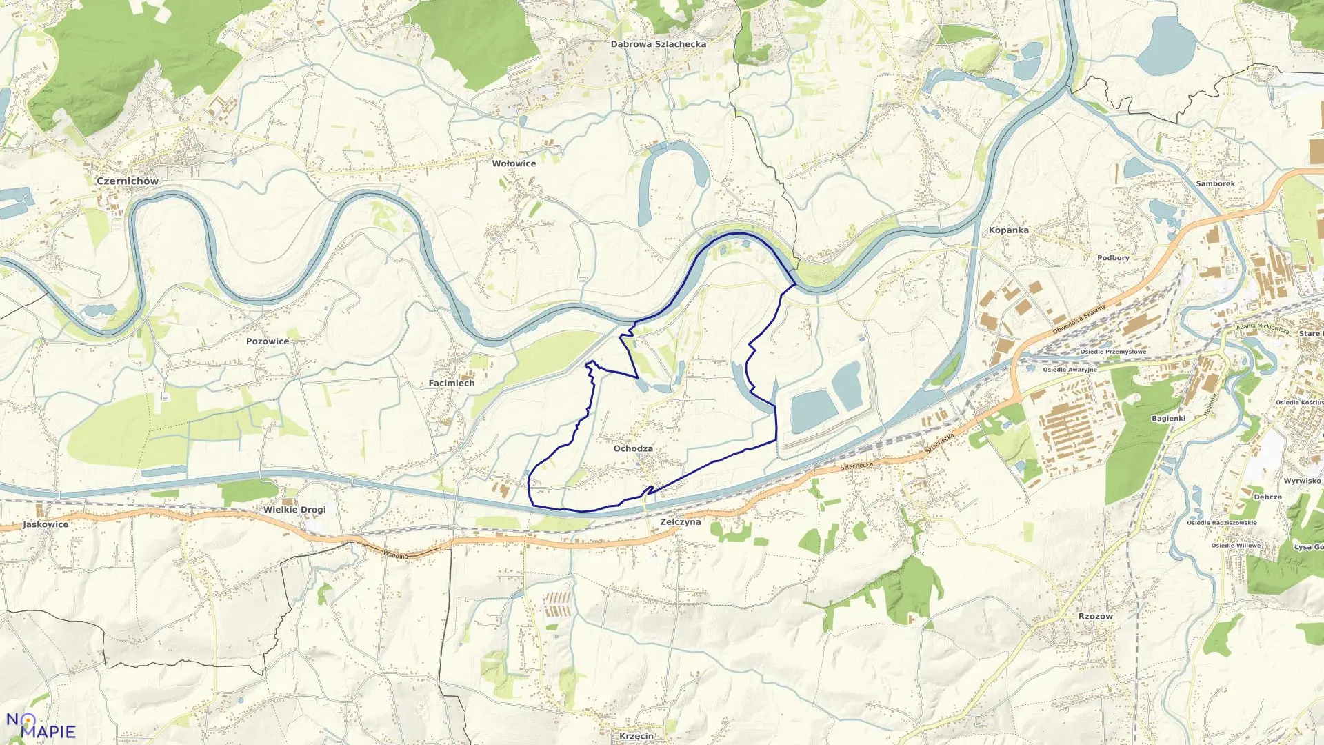 Mapa obrębu Ochodza w gminie Skawina