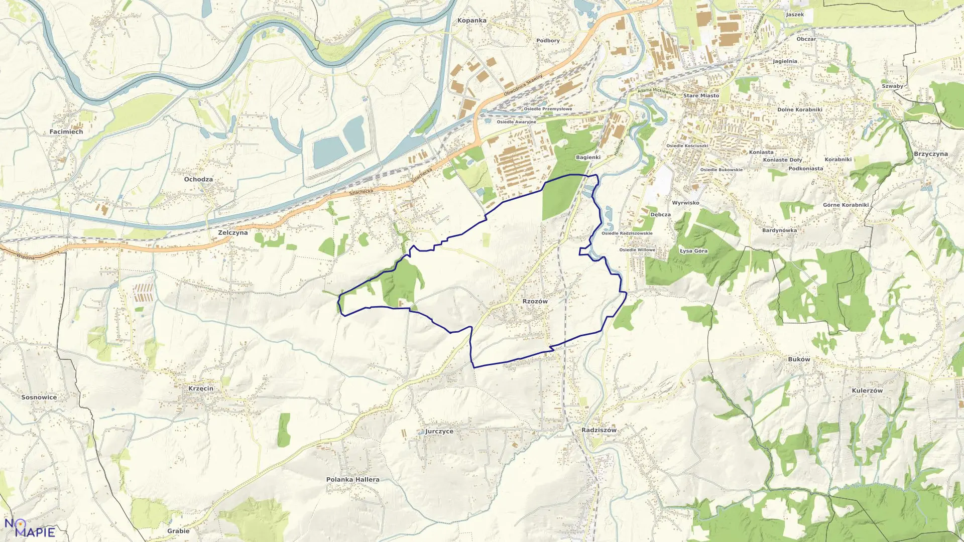 Mapa obrębu Rzozów w gminie Skawina