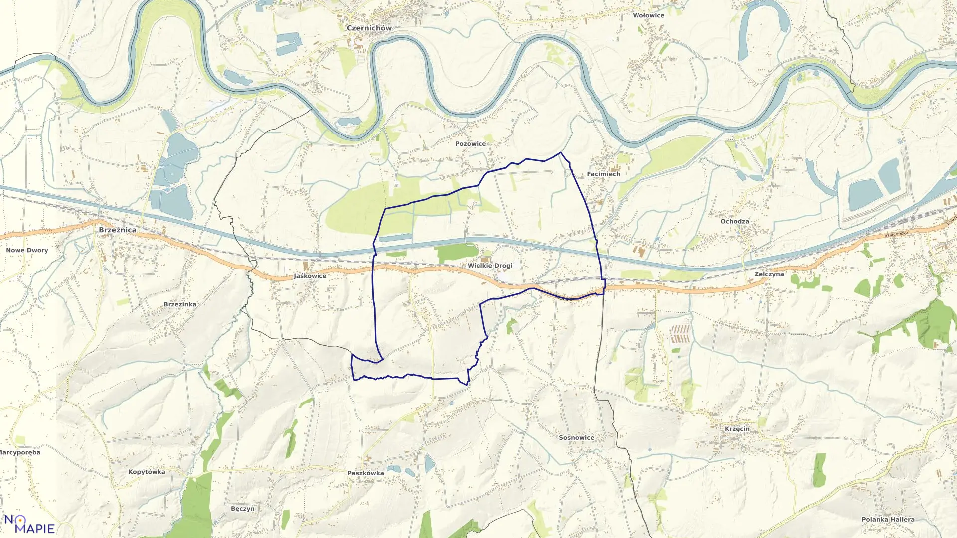 Mapa obrębu Wielkie Drogi w gminie Skawina