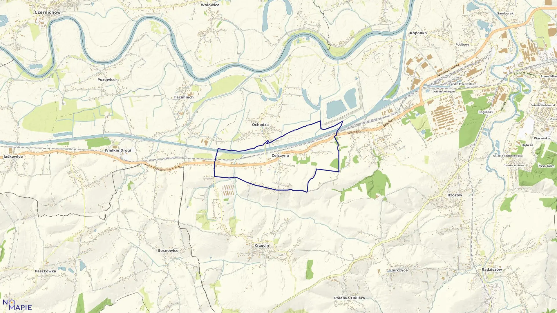 Mapa obrębu Zelczyna w gminie Skawina